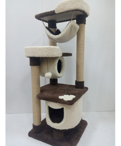(АРТ-138) Домик когтеточка ковролиновый для кошки с тоннелем и  гамаком 